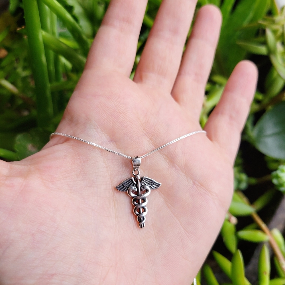 New Solid 925 Sterling Silver Simple Caduceus Sta… - image 1